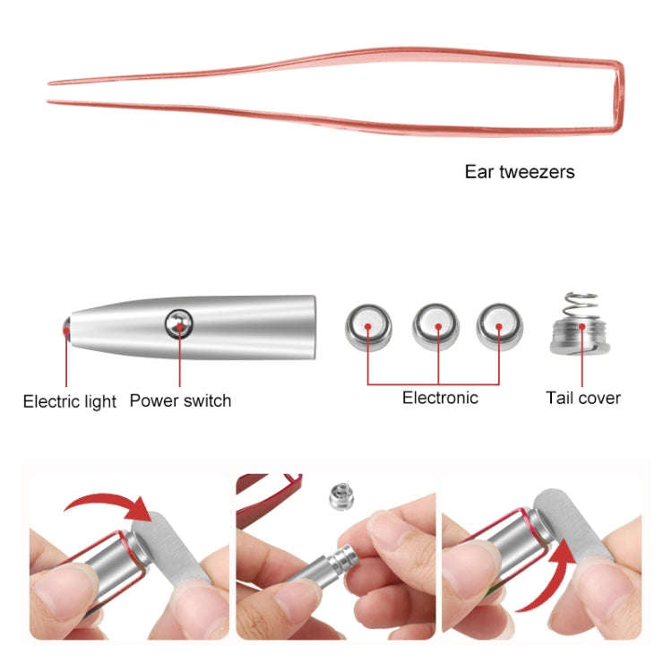 3 PCS Visible Light Ear Spoon Tool Tweezers(Random Color Delivery)