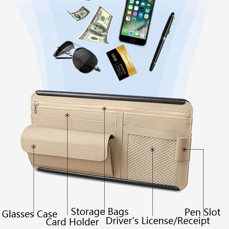 Car Sun Block Glasses Case Document Holder Car Plastic Frame Zipper Type Multi-Function Card Bag ...