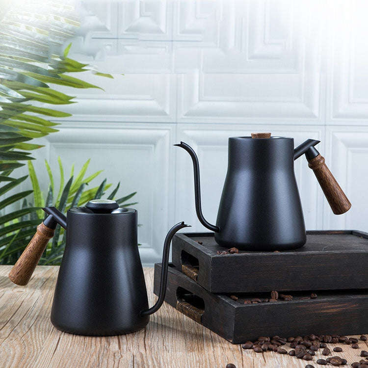 304 Stainless Steel Coffee Hand Pot Wooden Handle Coffee Pot Teflon Long-Mouth Slender Pot, Style...