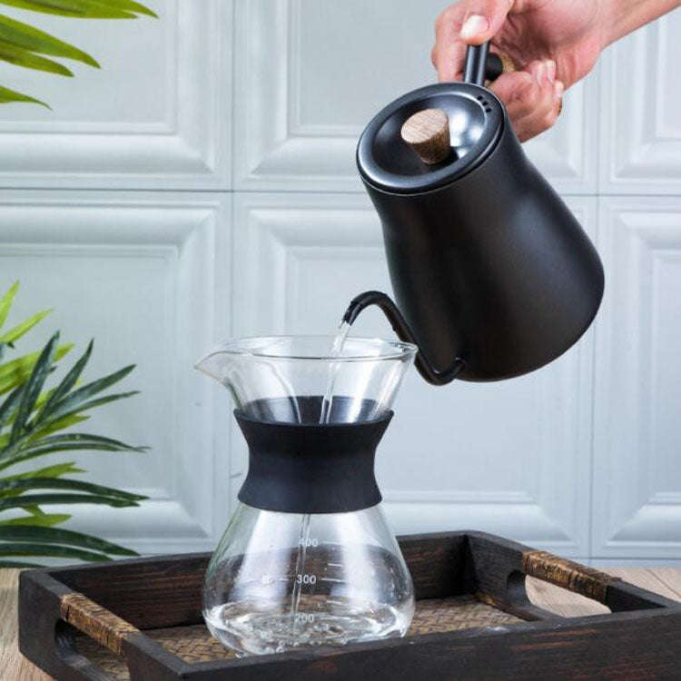 304 Stainless Steel Coffee Hand Pot Wooden Handle Coffee Pot Teflon Long-Mouth Slender Pot, Style...