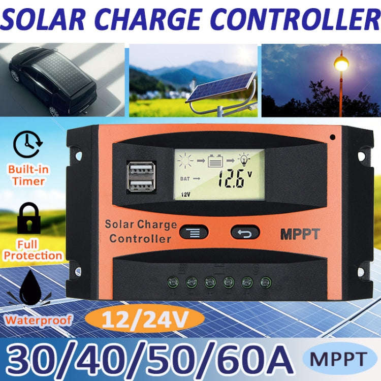 MPPT 12V/24V Automatic Identification Solar Controller With USB Output, Model: 30A