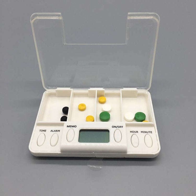 TF200 4-Cell Smart Timed Reminder Portable Plastic Pill Box Pill Storage Box(White)