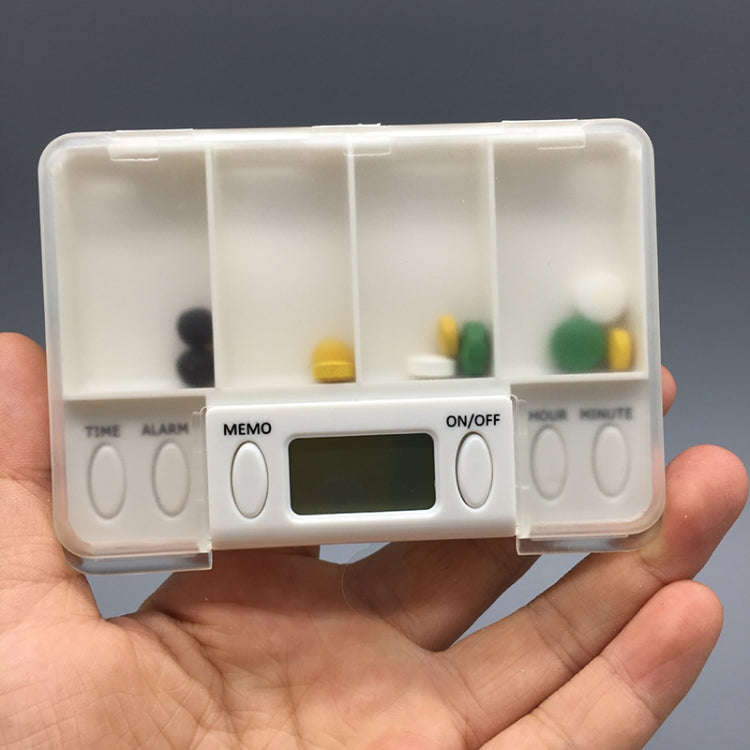 TF200 4-Cell Smart Timed Reminder Portable Plastic Pill Box Pill Storage Box(White)