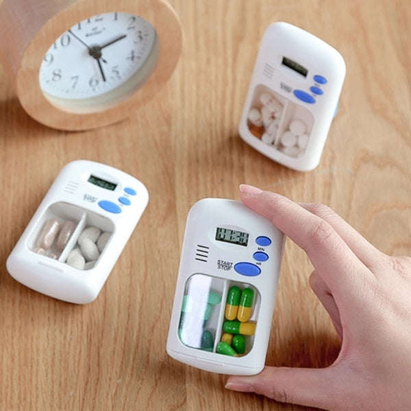 TF-264 Portable Mini Smart Timing Reminder Pill Box Plastic Pill Storage Box, Size: 9x5x2.5cm(White)