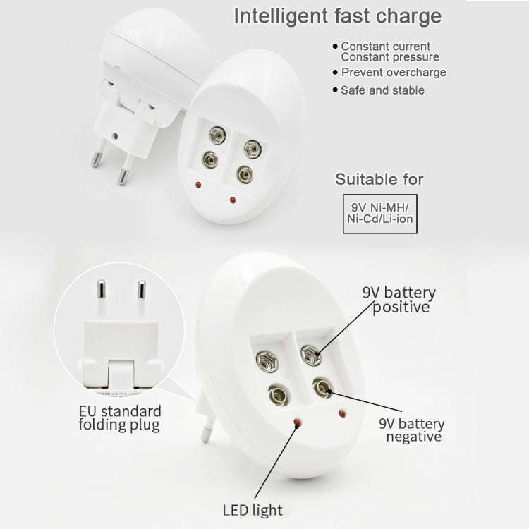 9V L-ion Rechargeable Battery 6F22 9V Lithium Batteries Charger(EU Plug)