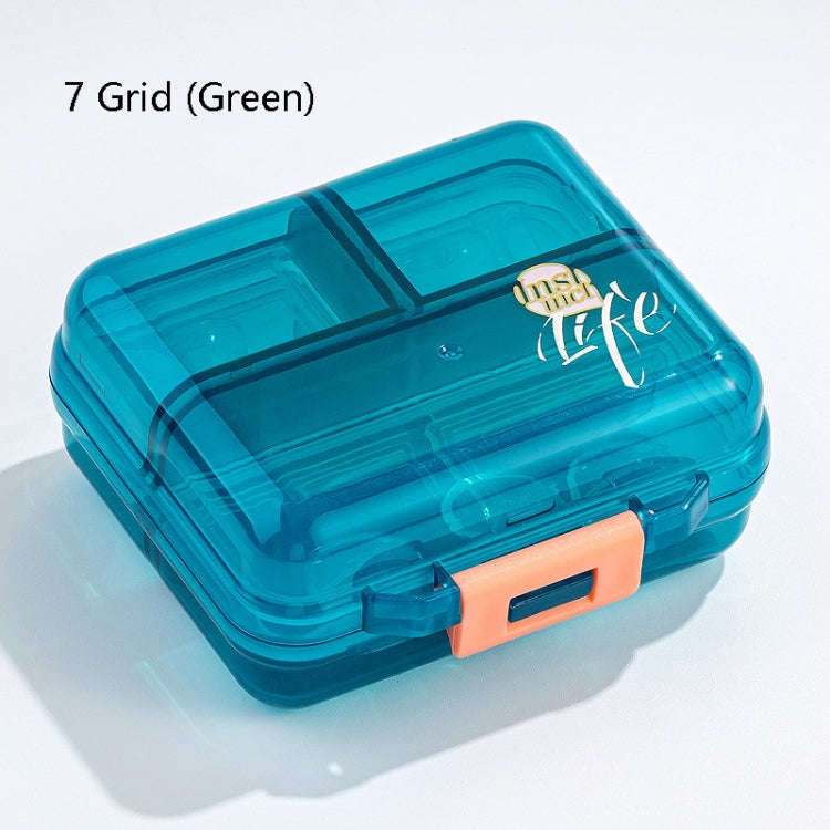 Mizi Small Pill Box Portable Dispensing Medicines Boxes, Colour: 7 Grid (Green)