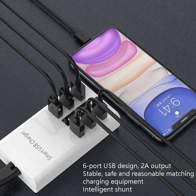 30W 2A Multi-Function 6-Port Charging Socket Universal Smart Phone And Tablet USB Charger(EU Plug)