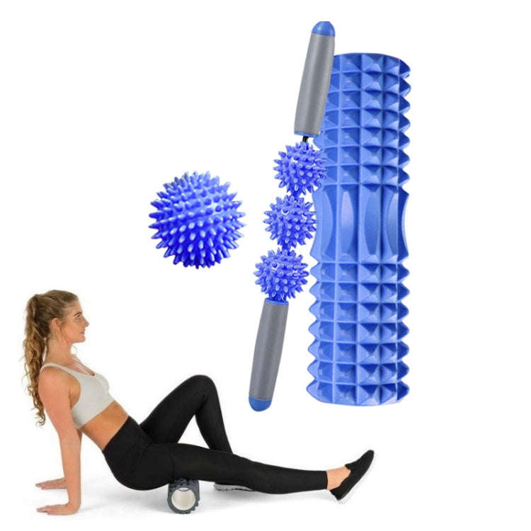 3 in 1 Eva Foam Roller Hollow Muscle Relaxation Roller Yoga Column Set, Length:  33cm (Blue Cresc...