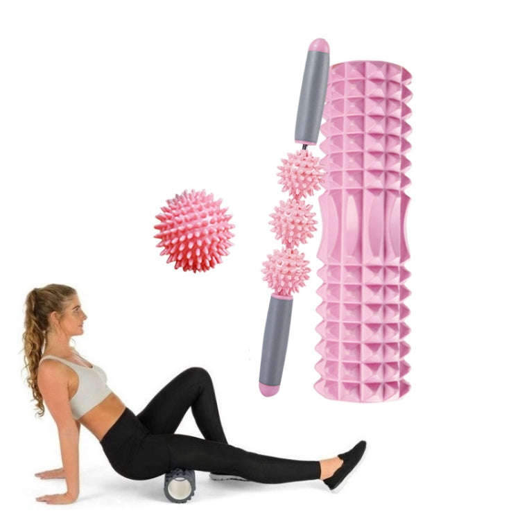 3 in 1 Eva Foam Roller Hollow Muscle Relaxation Roller Yoga Column Set, Length: 33cm (Pink Crescent)