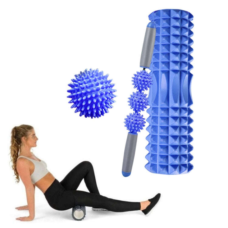 3 in 1 Eva Foam Roller Hollow Muscle Relaxation Roller Yoga Column Set, Length:  45cm (Blue Cresc...