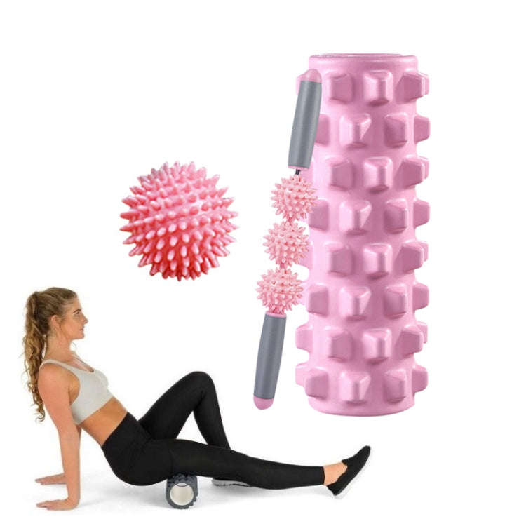3 in 1 Eva Foam Roller Hollow Muscle Relaxation Roller Yoga Column Set, Length: 45cm (Pink Wolf T...