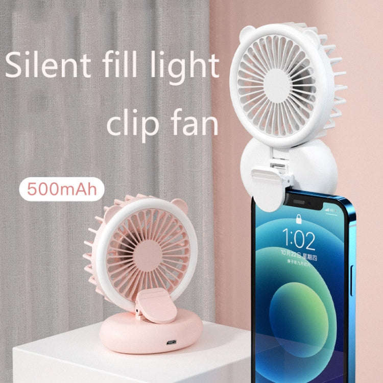 D11 Fill Light Clip Hanging Neck Fan Handheld Folding Mini USB Desktop Fan(White)