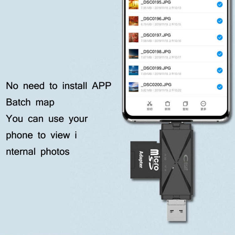YH-109 SD/TF/Type-C/Micro USB/USB Computer PC Mobile Phone OTG Card Reader(Black)