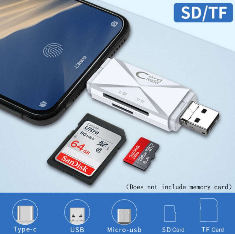 YH-109 SD/TF/Type-C/Micro USB/USB Computer PC Mobile Phone OTG Card Reader(Black)