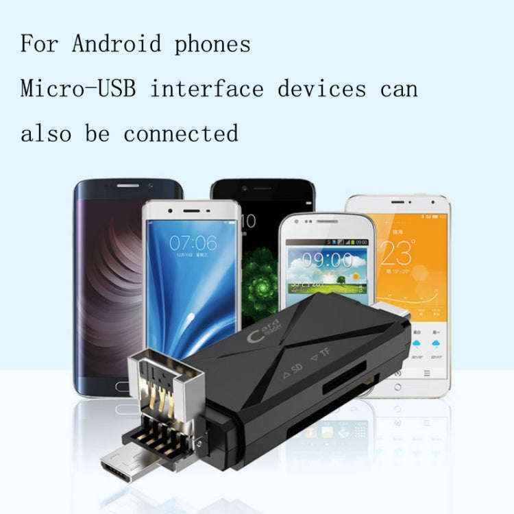YH-109 SD/TF/Type-C/Micro USB/USB Computer PC Mobile Phone OTG Card Reader(Black)