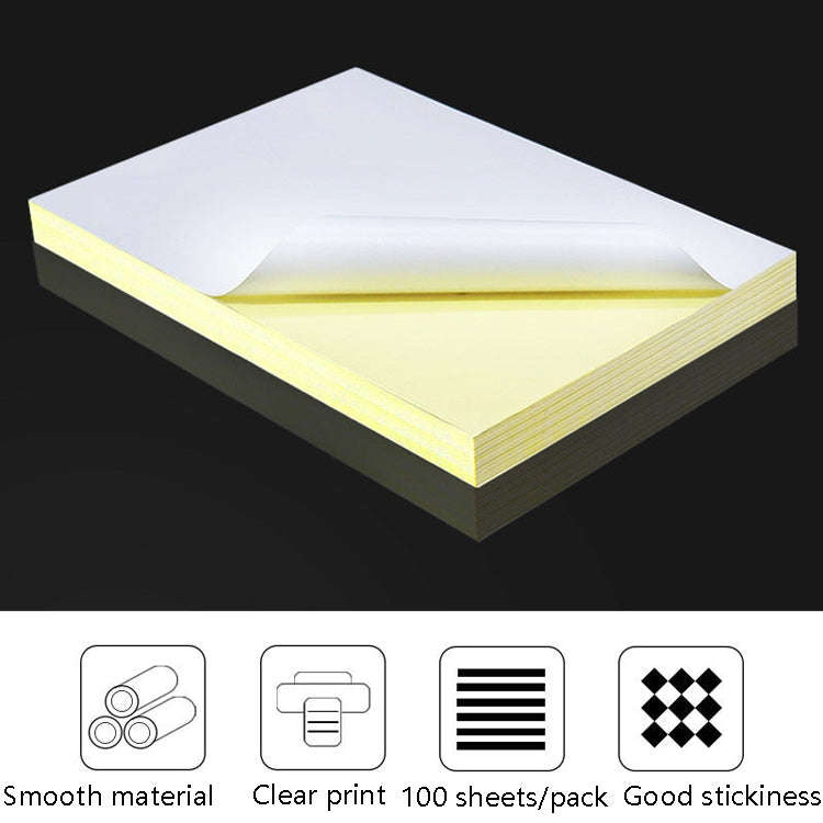 100 Sheets A4 Non-Adhesive Print Paper Blank Writing Adhesive Laser Inkjet Print Label Paper(Glossy)
