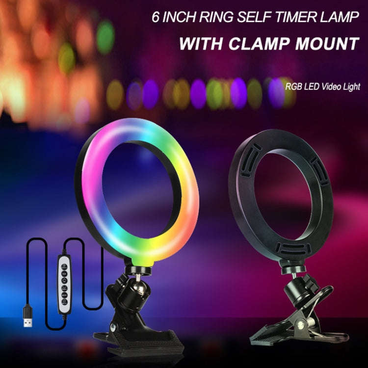 8W 6 inch RGB Ring Light Colorful Live Clips Fill Light Desktop Computer Video Conference Beauty ...