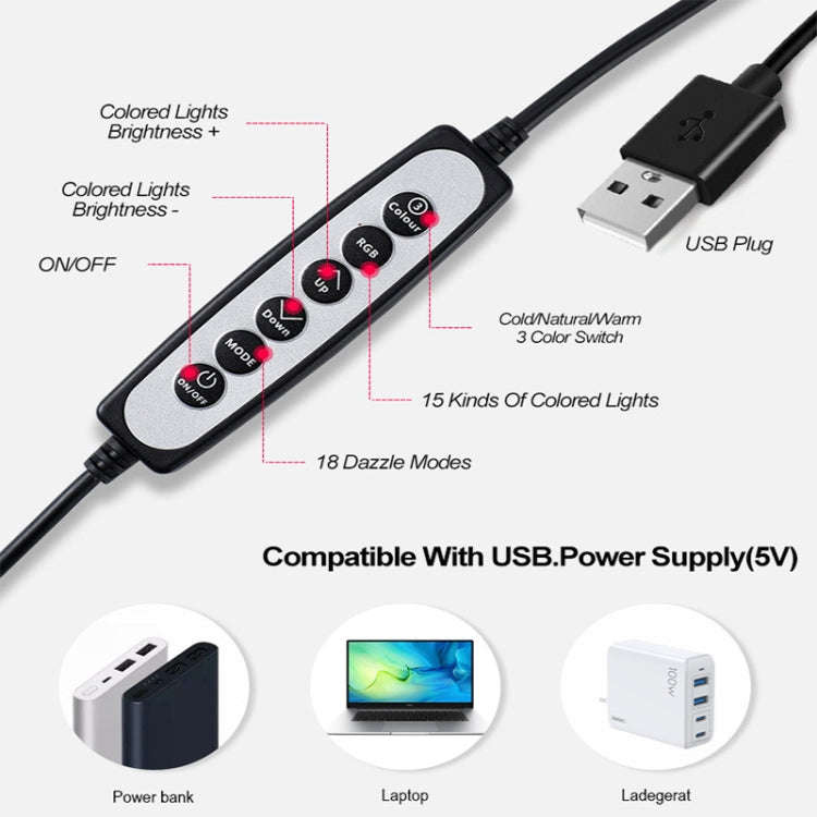 8W 6 inch RGB Ring Light Colorful Live Clips Fill Light Desktop Computer Video Conference Beauty ...