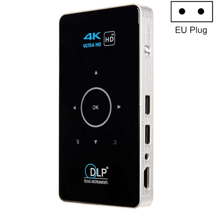 C6 2GB+32GB Android Smart DLP HD Projector Mini Wireless Projector, EU Plug (Black)
