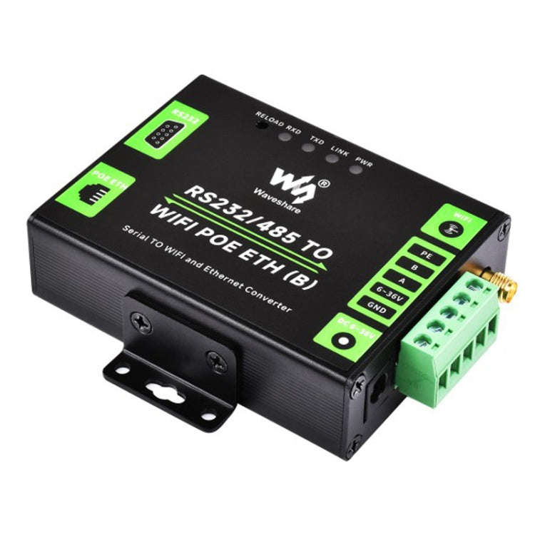Waveshare Industrial Grade Serial Server RS232/485 to WiFi / Ethernet RJ45 Network Port with POE ...