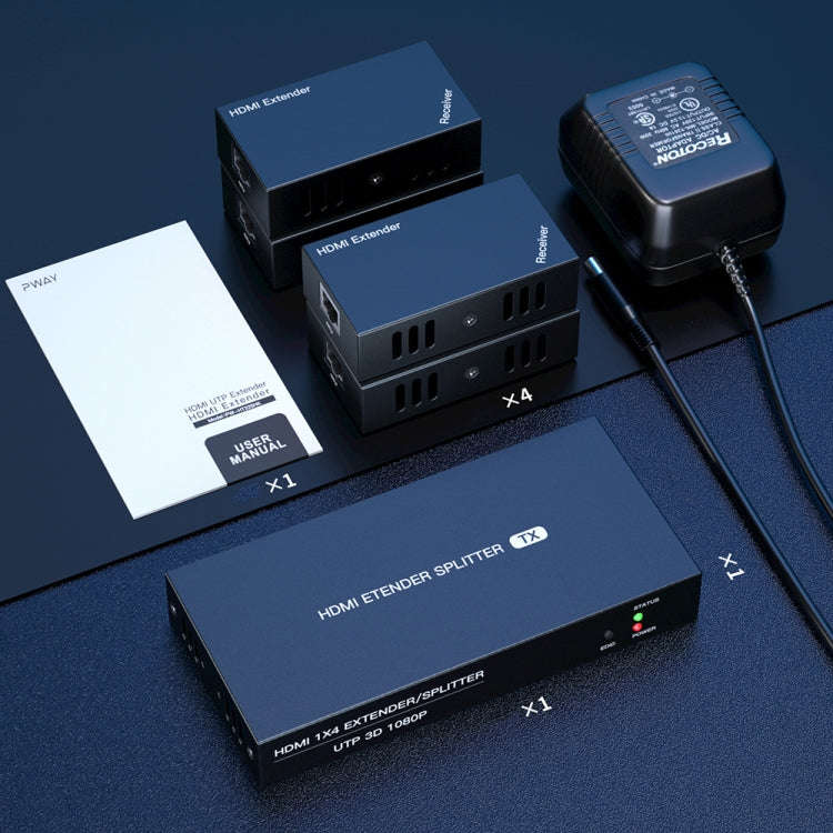 60m 1x4 HDMI Splitter POC Distribution Extender Supports 1080P@60Hz, Plug: UK Plug
