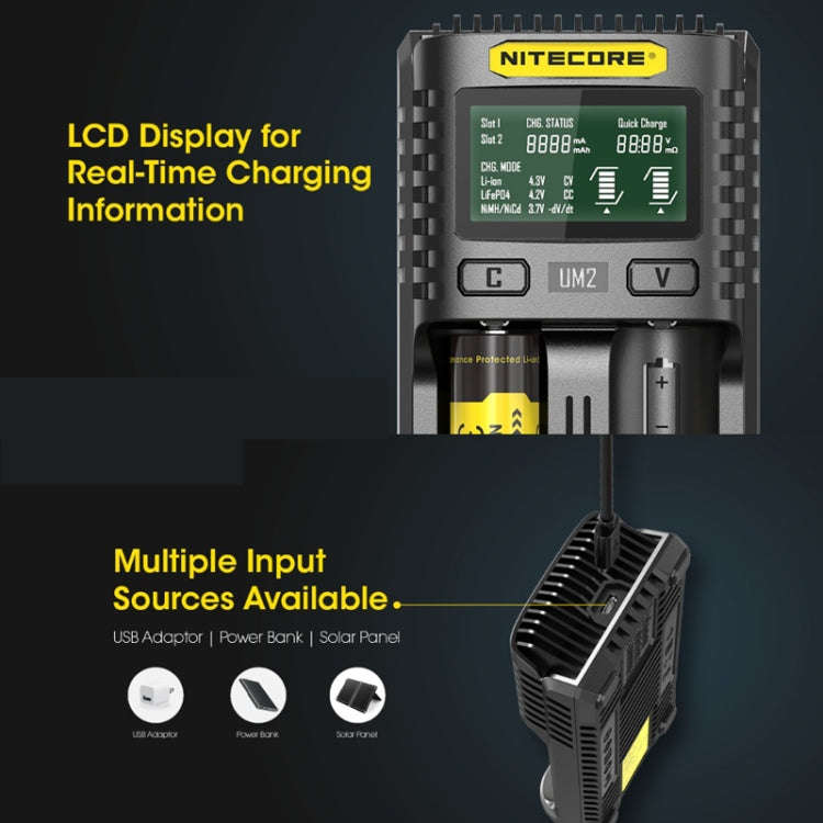 NITECORE Fast Lithium Battery Charger, US Plug, Model: UMS2