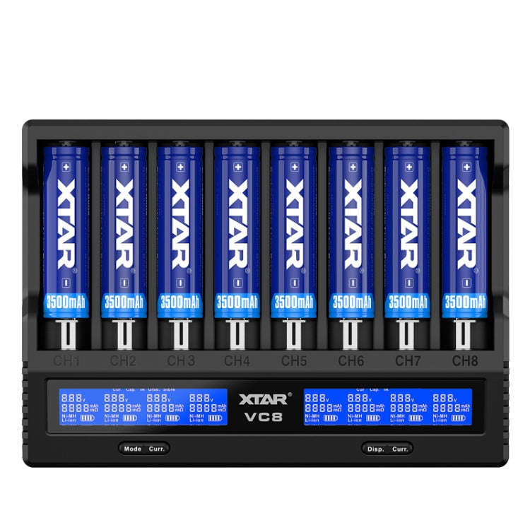 XTAR 8-Slot Battery Charger LCD Display Charger QC3.0 Type C Fast Charger for 21700 / 18650 Batte...