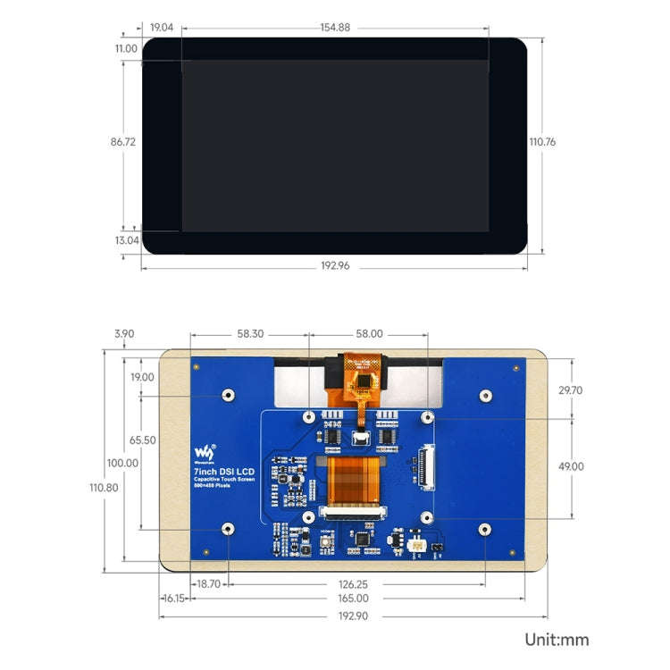 Waveshare 7 inch 800×480 IPS Capacitive Touch Display, DSI Interface, 5-Point Touch with Case