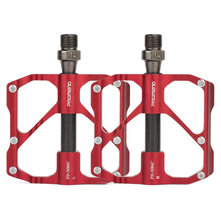 PD-M86C  1 Pair PROMEND Bicycle Road Bike Mountain Bike 3 Palin Carbon Fiber Bearing Pedal(Red)