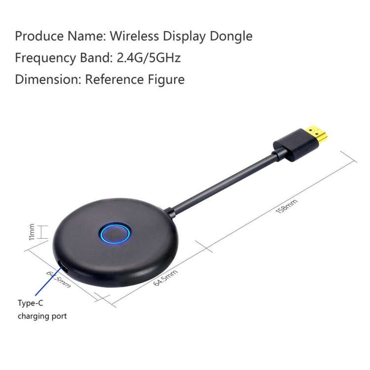E89BK 2.4GHz / 5GHz WiFi Wireless Display Dongle Receiver Horizontal And Vertical Screen Streamin...