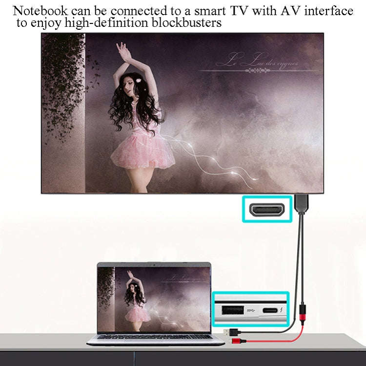 L3B Type-C USB To HDMI-Compatible  Audio Transfer Three-In-One HD Cable TV Screen Connector(Black)