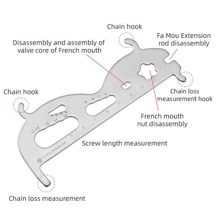 CYCLINGBOX Mountain Bicycle Chain Wear Measuring Ruler Measuring Chain Ruler Inspection Tool(Silver)