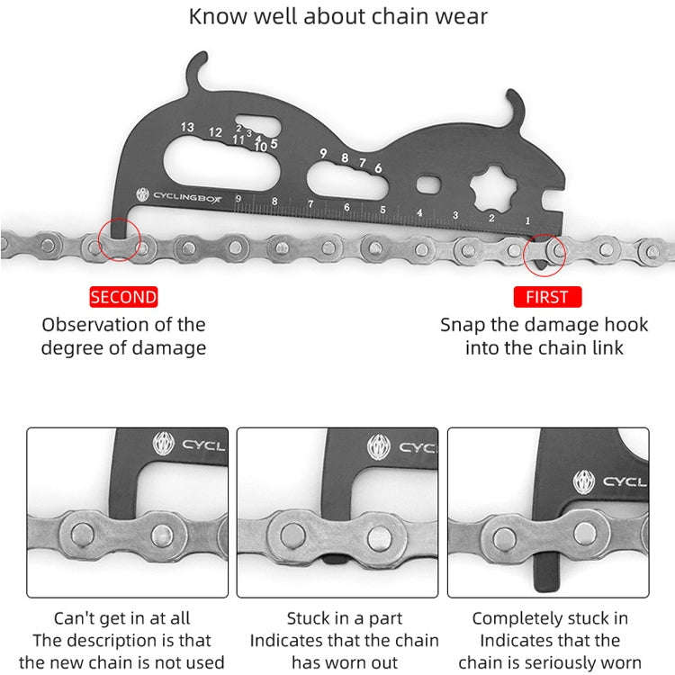 CYCLINGBOX Mountain Bicycle Chain Wear Measuring Ruler Measuring Chain Ruler Inspection Tool(Silver)