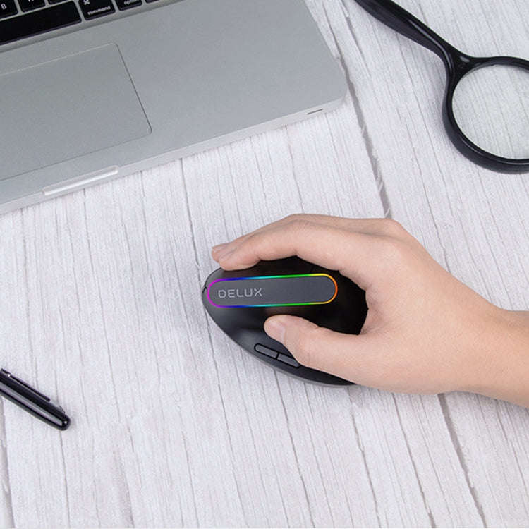 DELUX M618DB 6-Keys 1600 DPI RGB Vertical Wireless Bluetooth Dual-Mode Mouse(Lithium Bluetooth Ve...