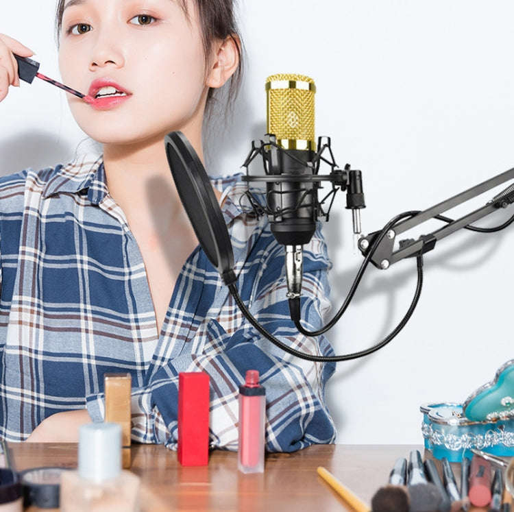 BM800 Condenser Microphone Set With USB Sound Card(Black And  Golden Net)