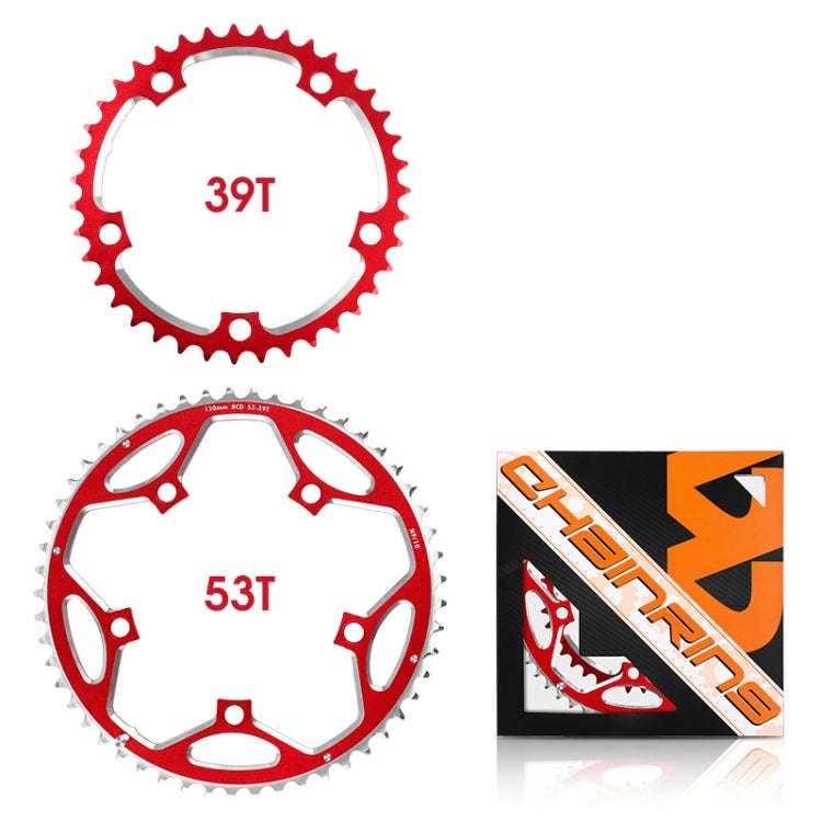 WEST BIKING 2-Piece 53t-39t Road Bike Aluminum Alloy Gear(Red)