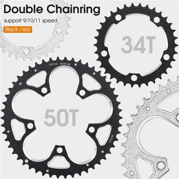 WEST BIKING 34T-50T Road Bike Racing Folding Chainwheel(Black)