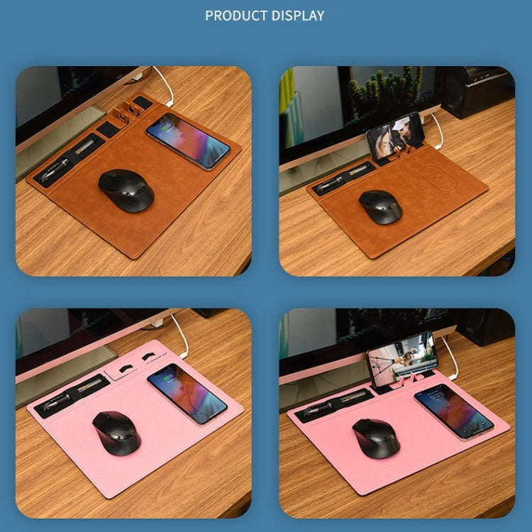 JJ-82401 Mouse Pad with Phone Charging and Phone Holder(Brown)