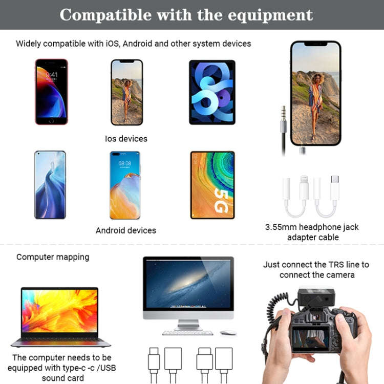 MAMEN KT-W1 Live Single-Reverse Camera Microphone, Specification: 2 in 1