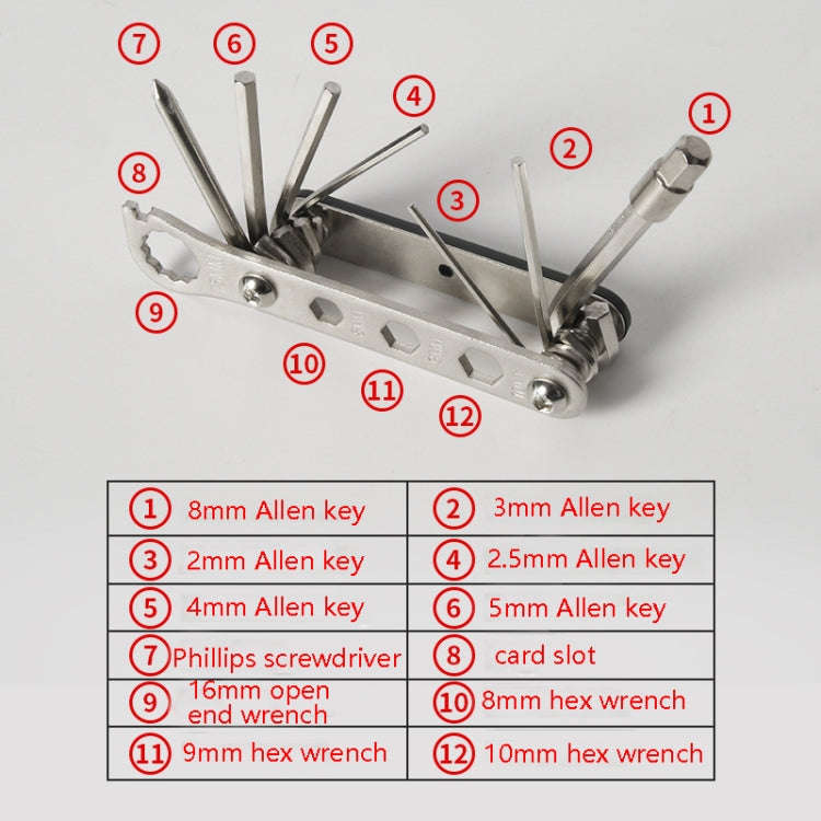Bicycle 12 In 1 Portable Repair Tool(Black)