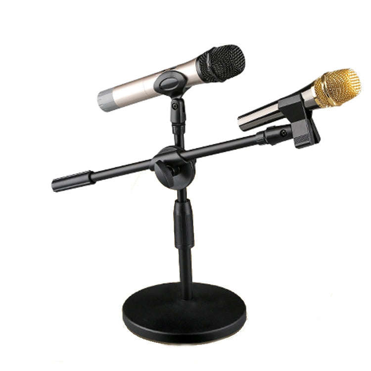LKT-300 30-65cm Full Metal Disc Base Dual Microphone Stand,Size: 160mm Base