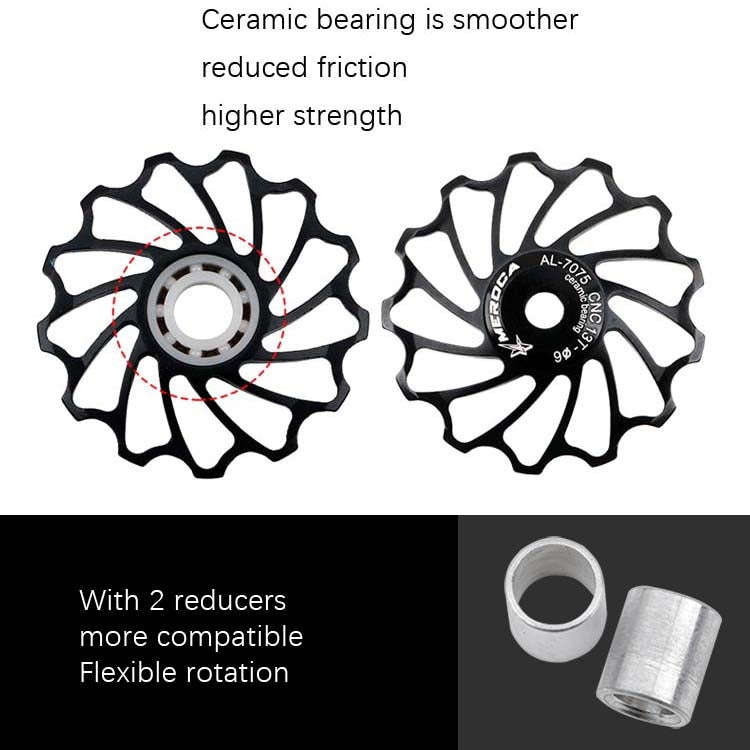 MEROCA Ceramic Bearing Mountain Bike Guide Wheel(13T Black)