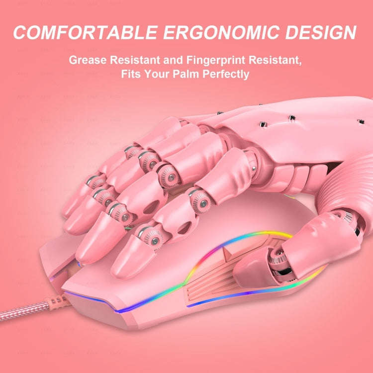 E32  7 Keys 3200 DPI Pink Girls RGB Glowing Wired Mouse Gaming Mouse, Interface: Type-C