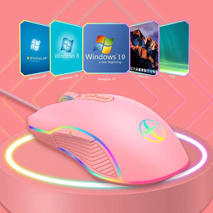 E32  7 Keys 3200 DPI Pink Girls RGB Glowing Wired Mouse Gaming Mouse, Interface: Type-C