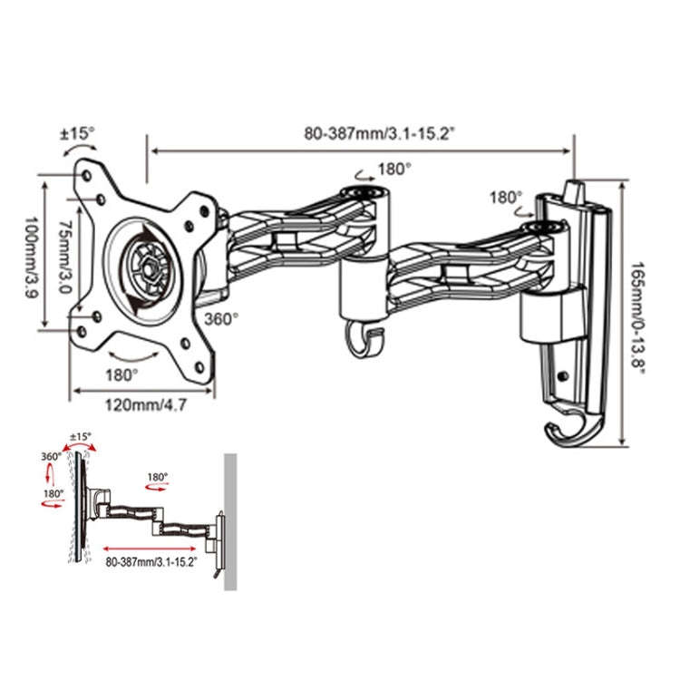 Gibbon Mounts L33 Monitor Bracket Wall Mounting Telescopic Rotating Aluminum Alloy TV Hanger