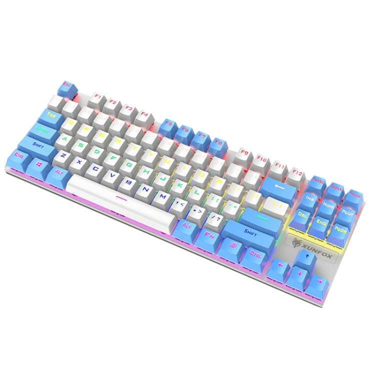 XUNFOX K80 87 Keys Wired Gaming Mechanical Illuminated Keyboard, Cable Length:1.5m(White Blue)
