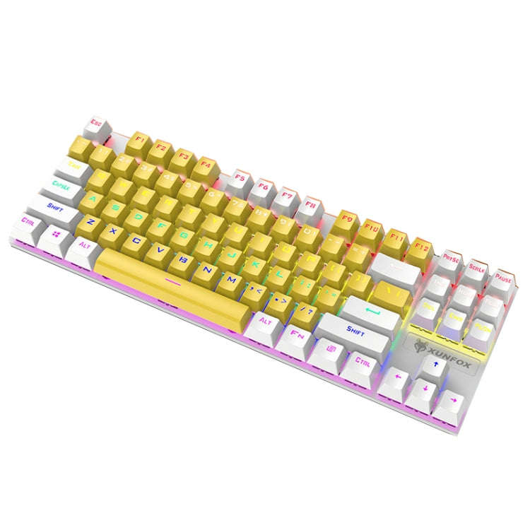 XUNFOX K80 87 Keys Wired Gaming Mechanical Illuminated Keyboard, Cable Length:1.5m(Yellow White)
