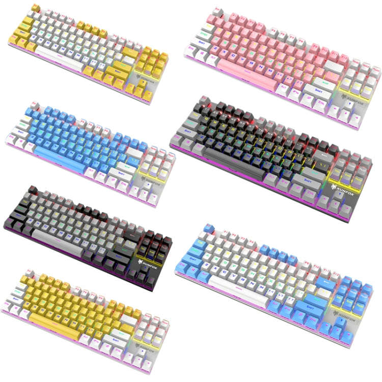 XUNFOX K80 87 Keys Wired Gaming Mechanical Illuminated Keyboard, Cable Length:1.5m(White Blue)