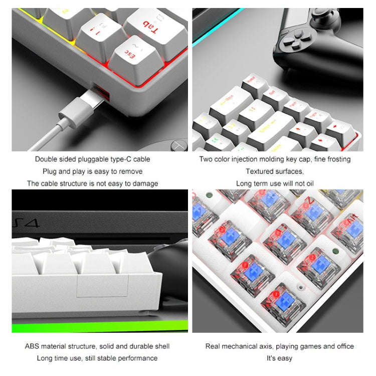 ZIYOU LANG T8 68 Keys RGB Luminous Gaming Mechanical Keyboard, Cable Length:1.6m(White Red Shaft)