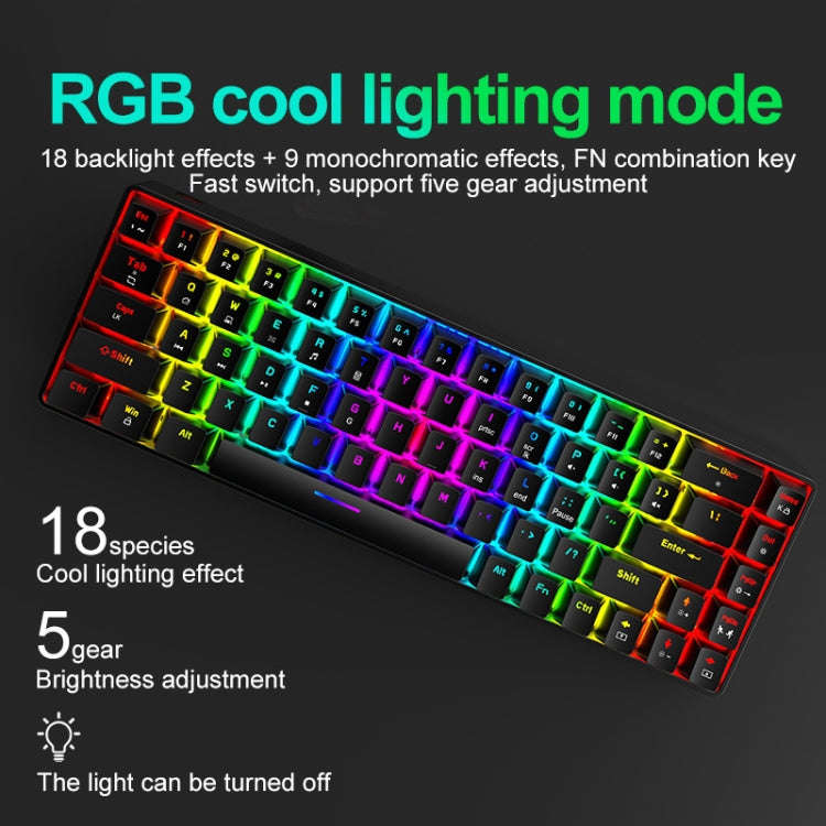 ZIYOU LANG T8 68 Keys RGB Luminous Gaming Mechanical Keyboard, Cable Length:1.6m(White Red Shaft)